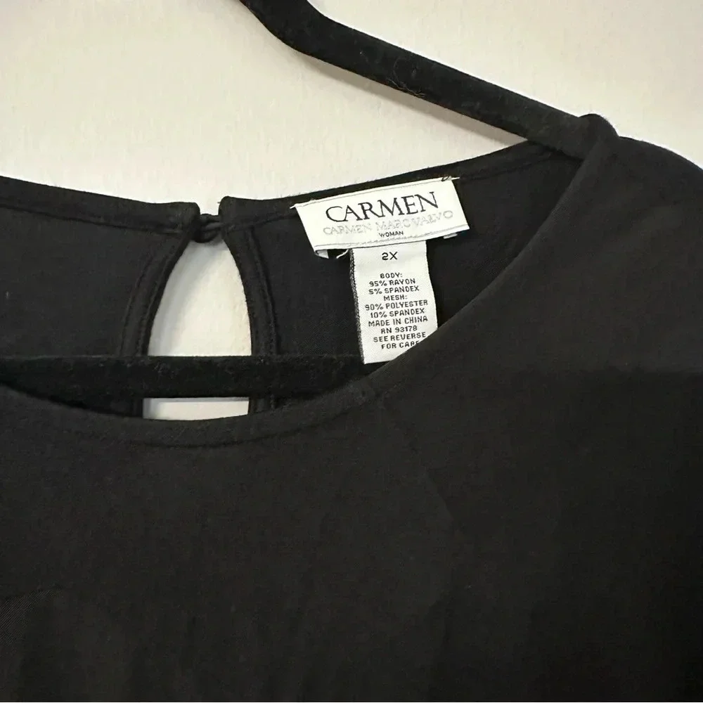 Carmen Marc Valvo Women's Black Lace/Sheer Arms and Chest Details Size 2X GUC - Picture 4 of 7